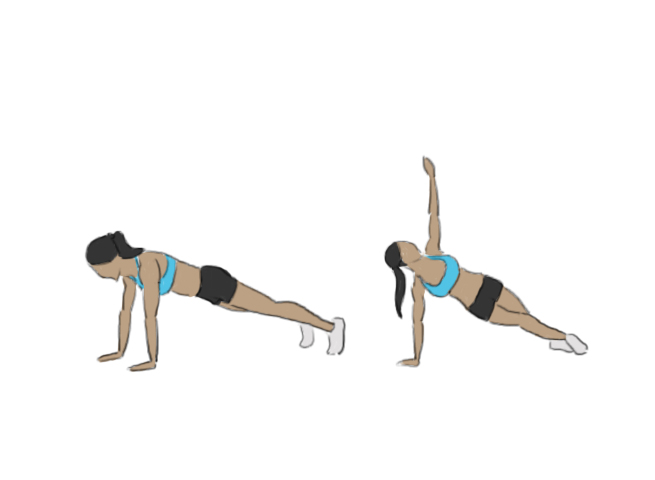 Gainage haut avec rotation