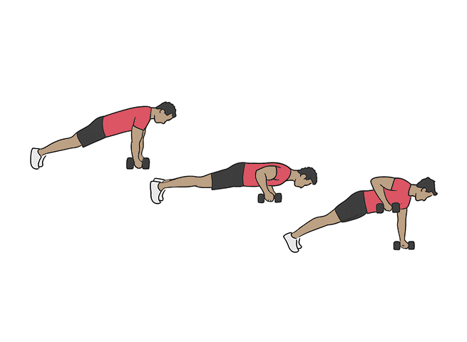 Pompes avec haltères et tirage