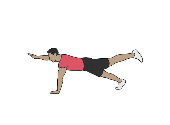 Planche haute avec jambe et bras levés