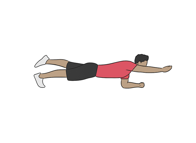 Planche avec jambe et bras levés