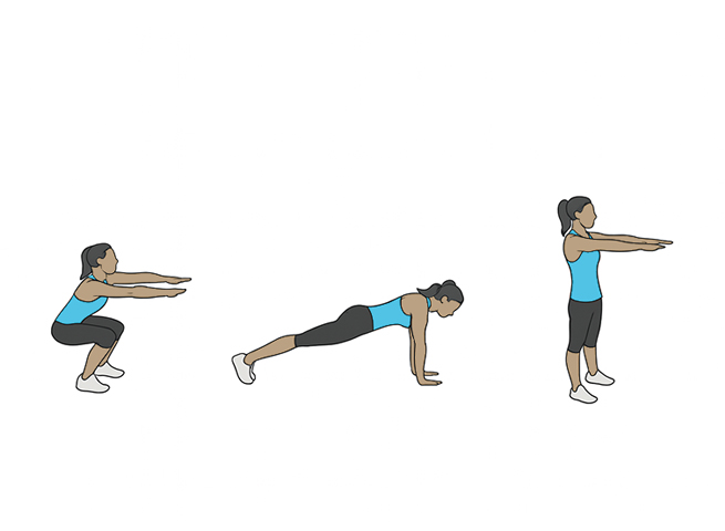 Squat à gainage haut à stand-up